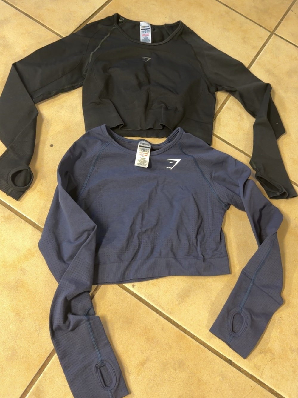 Gymshark Seamless Long-Sleeve Crops in Black and Navy